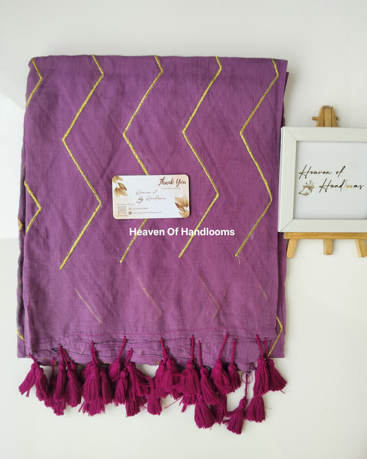 Embroidery Saree -  Purple Zig Zag