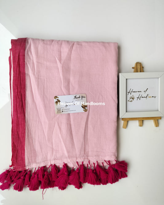 Plain Mul Saree - Pink with Red Border