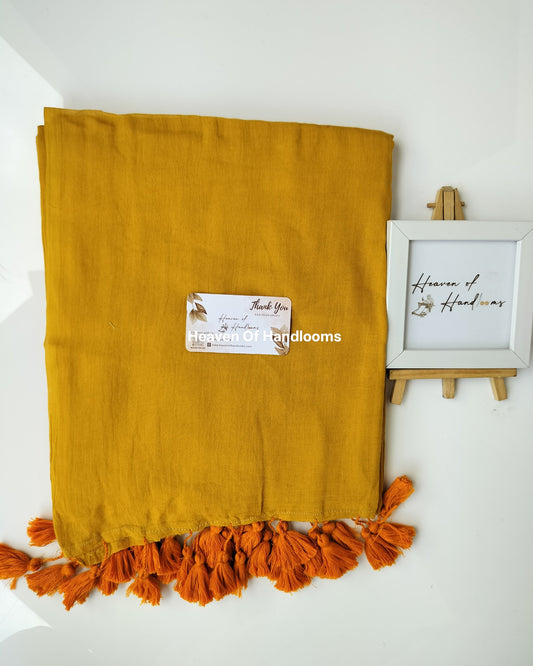 Plain Mul Saree - Mustard Yellow