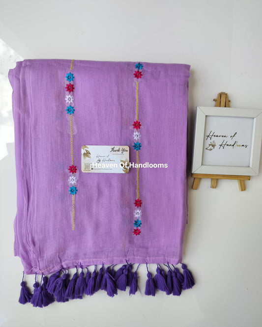 Embroidery Saree -  Purple with Dobby Line