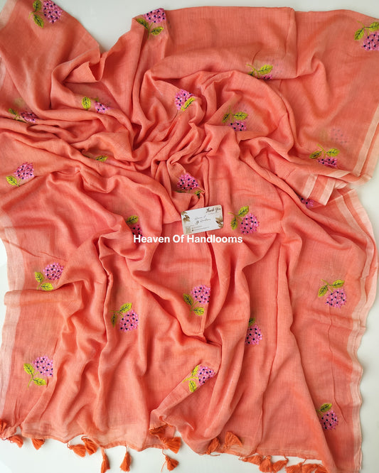 Embroidery Saree - Muted Orange Alyssum