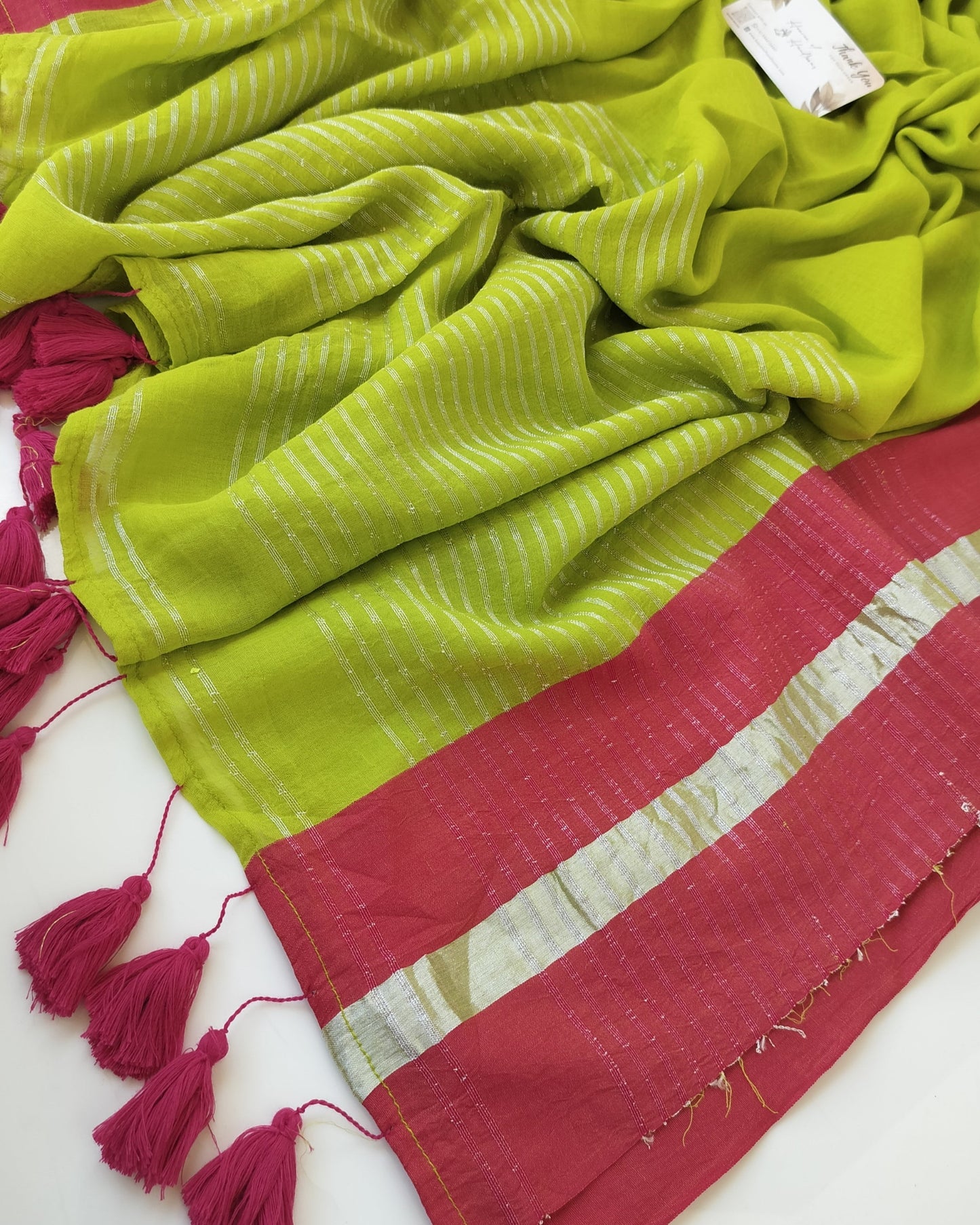 Festive Saree -  Parrot Pink Border