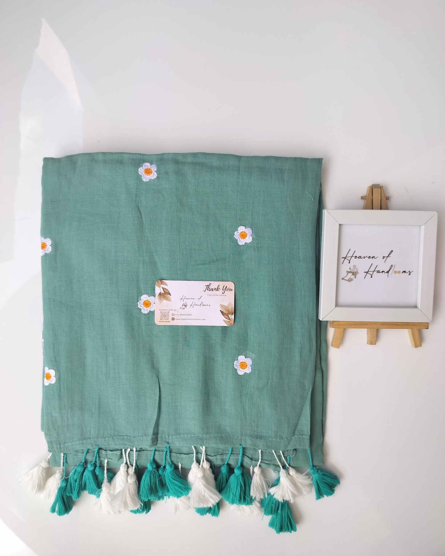 Embroidery Saree - Blossom Soft Fern