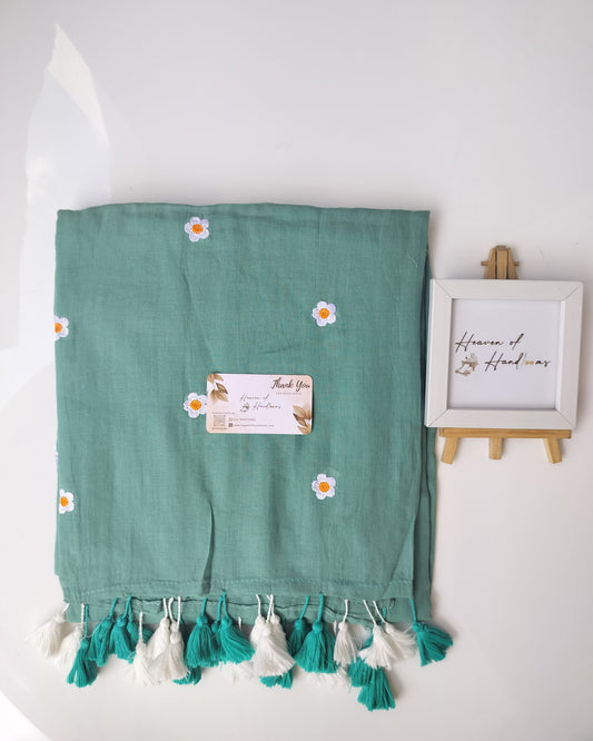 Embroidery Saree - Blossom Soft Fern