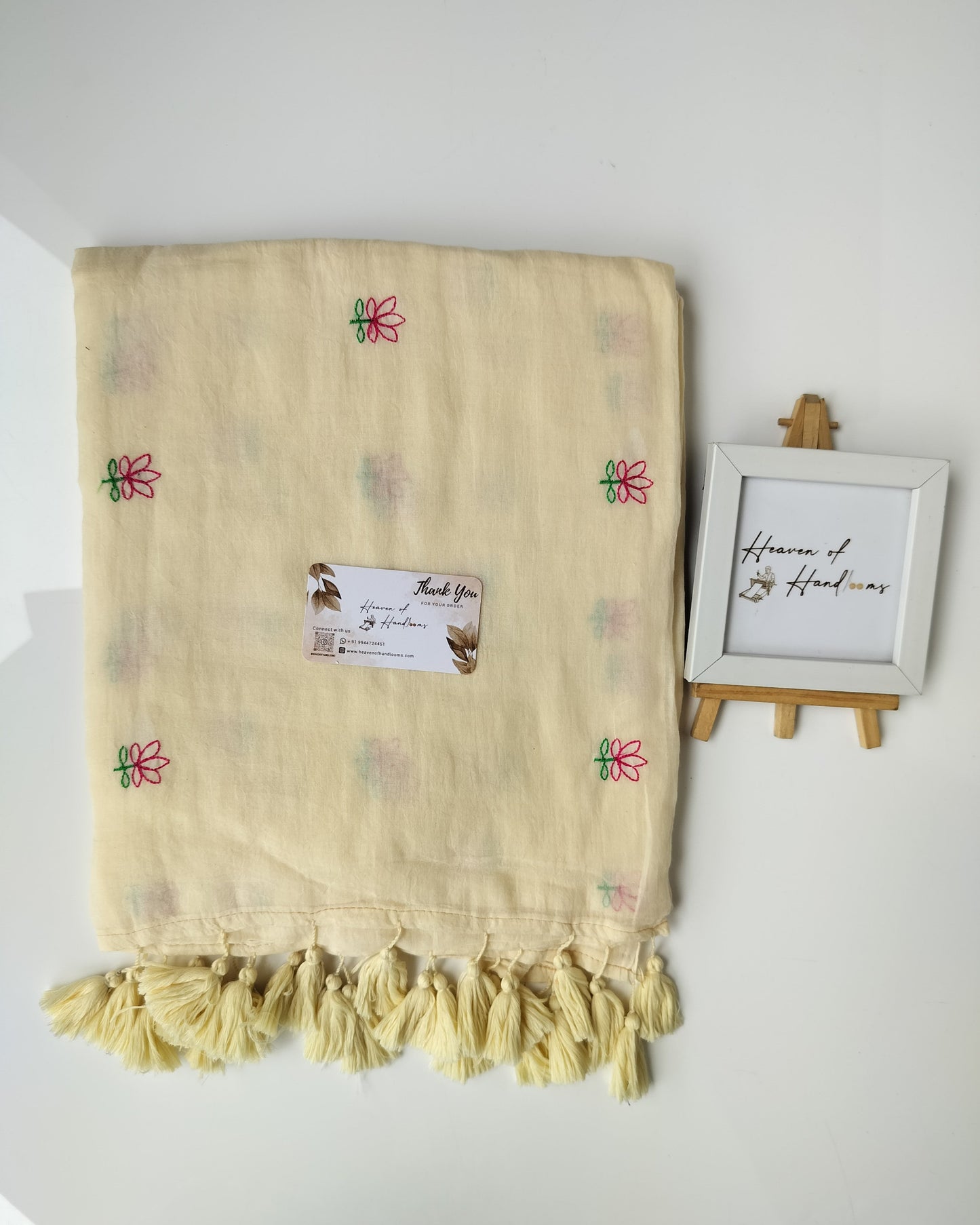 Embroidery Saree -  Cream Tiny Lotus