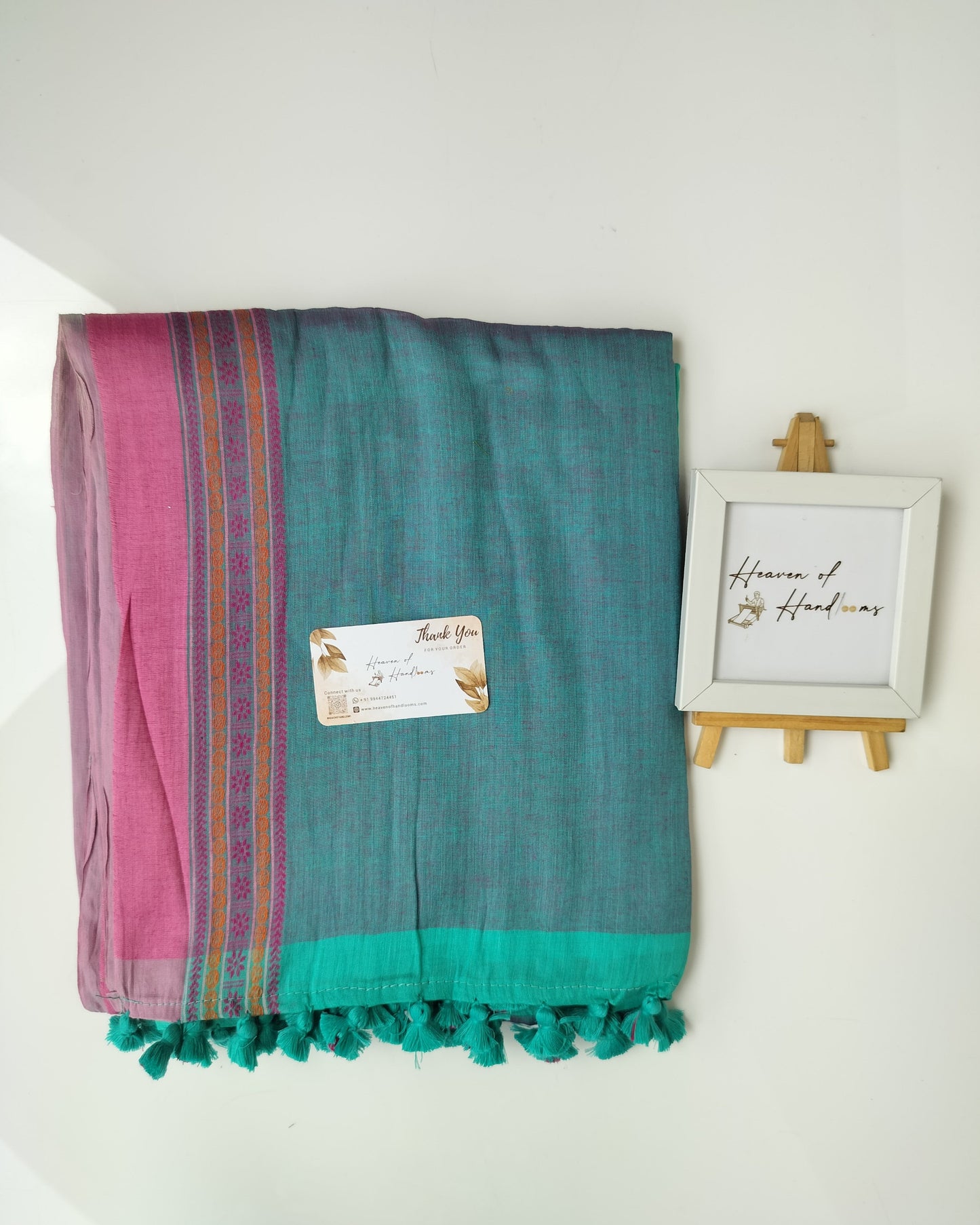 Festive Saree - Sea Green Cotton