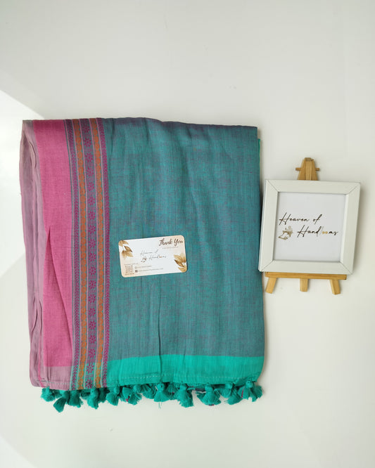Festive Saree - Sea Green Cotton