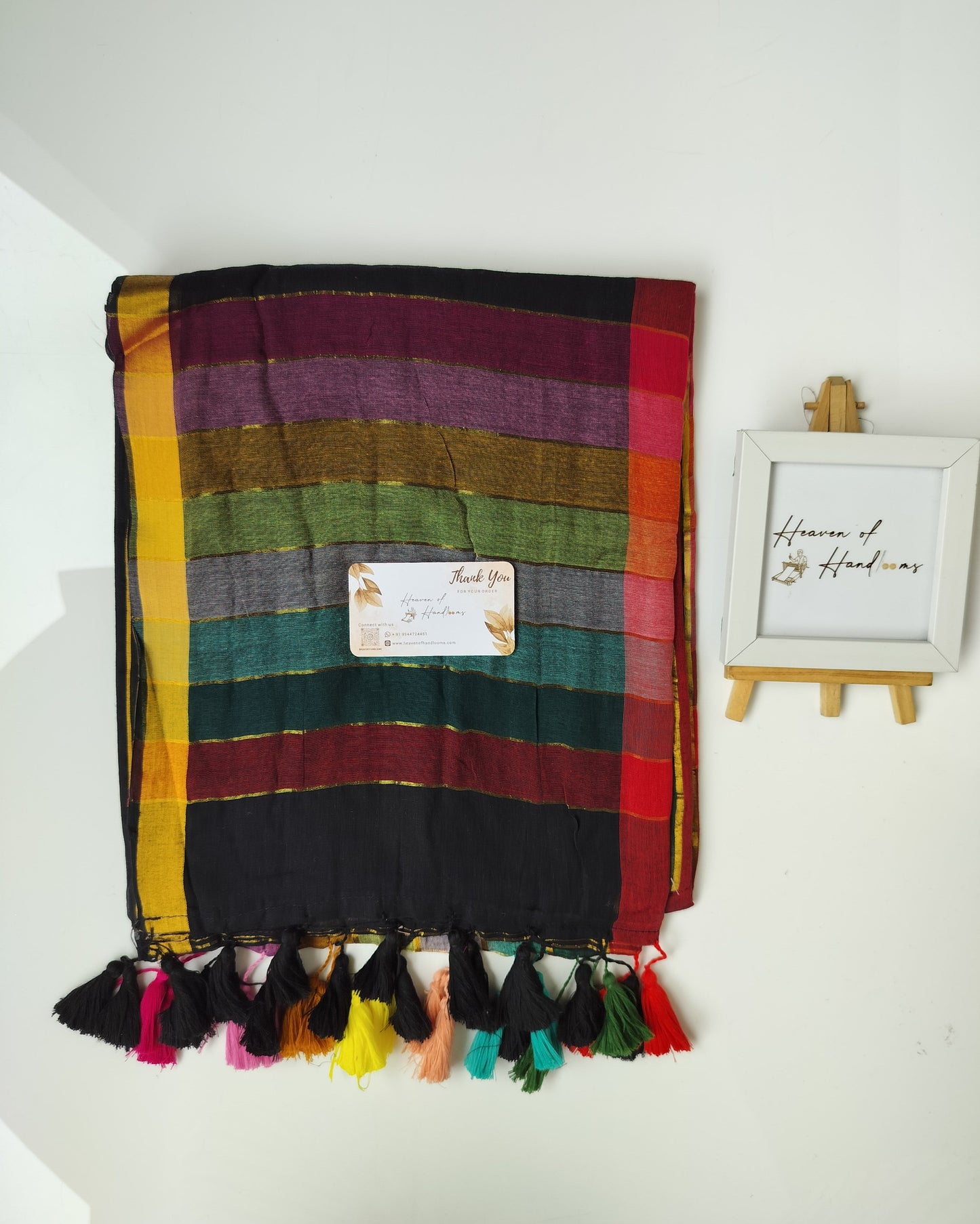 Festive Saree - Black Rainbow Shaded Stripe