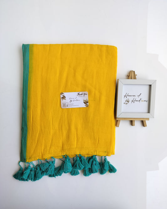 Plain Mul Saree - Mango Yellow