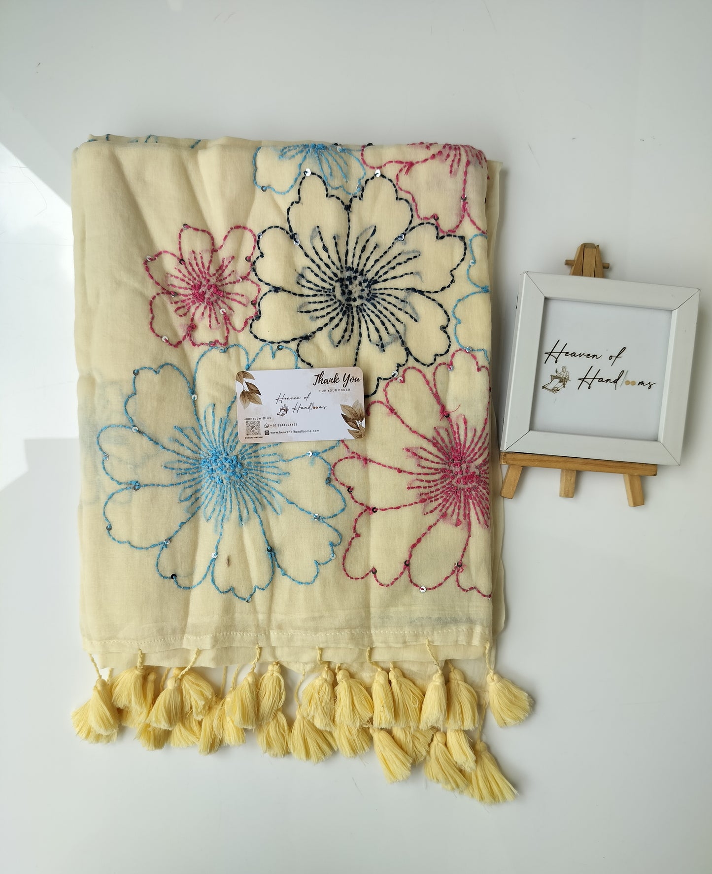 Premium Hand Stitch - Cream Kantha Sarees