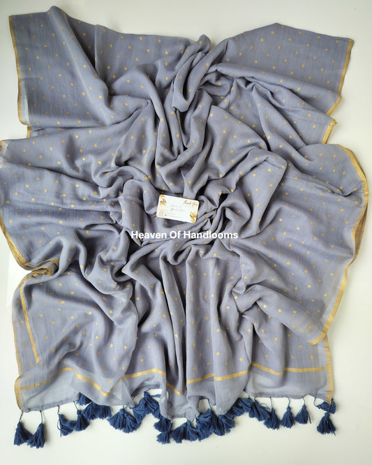 Printed Saree - Grey Golden Polka Dot