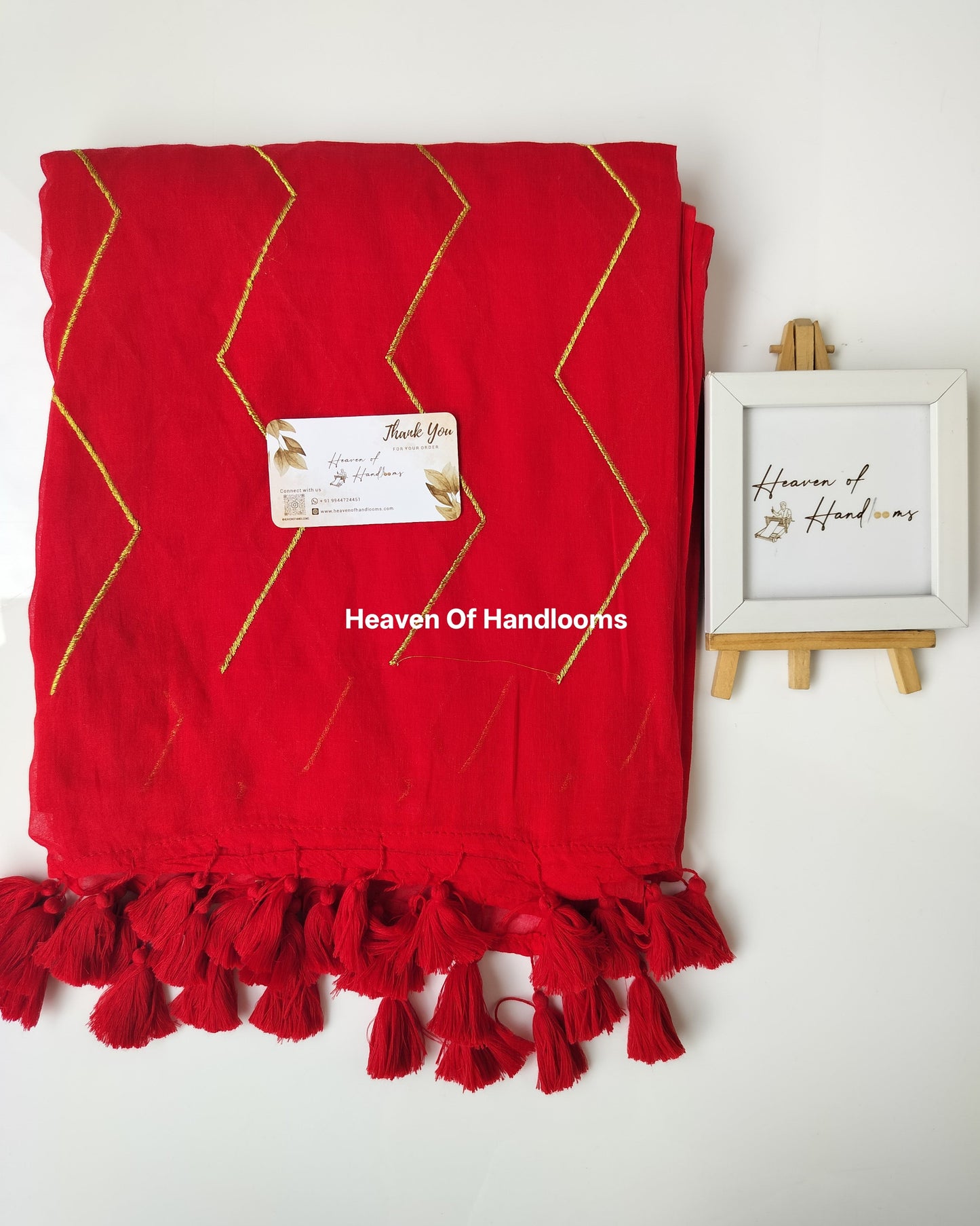 Embroidery Saree - Red Zigzag