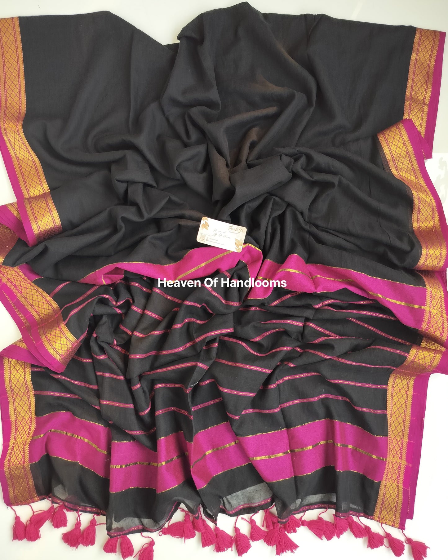 Festive Saree -  Black with Pink Kanchi