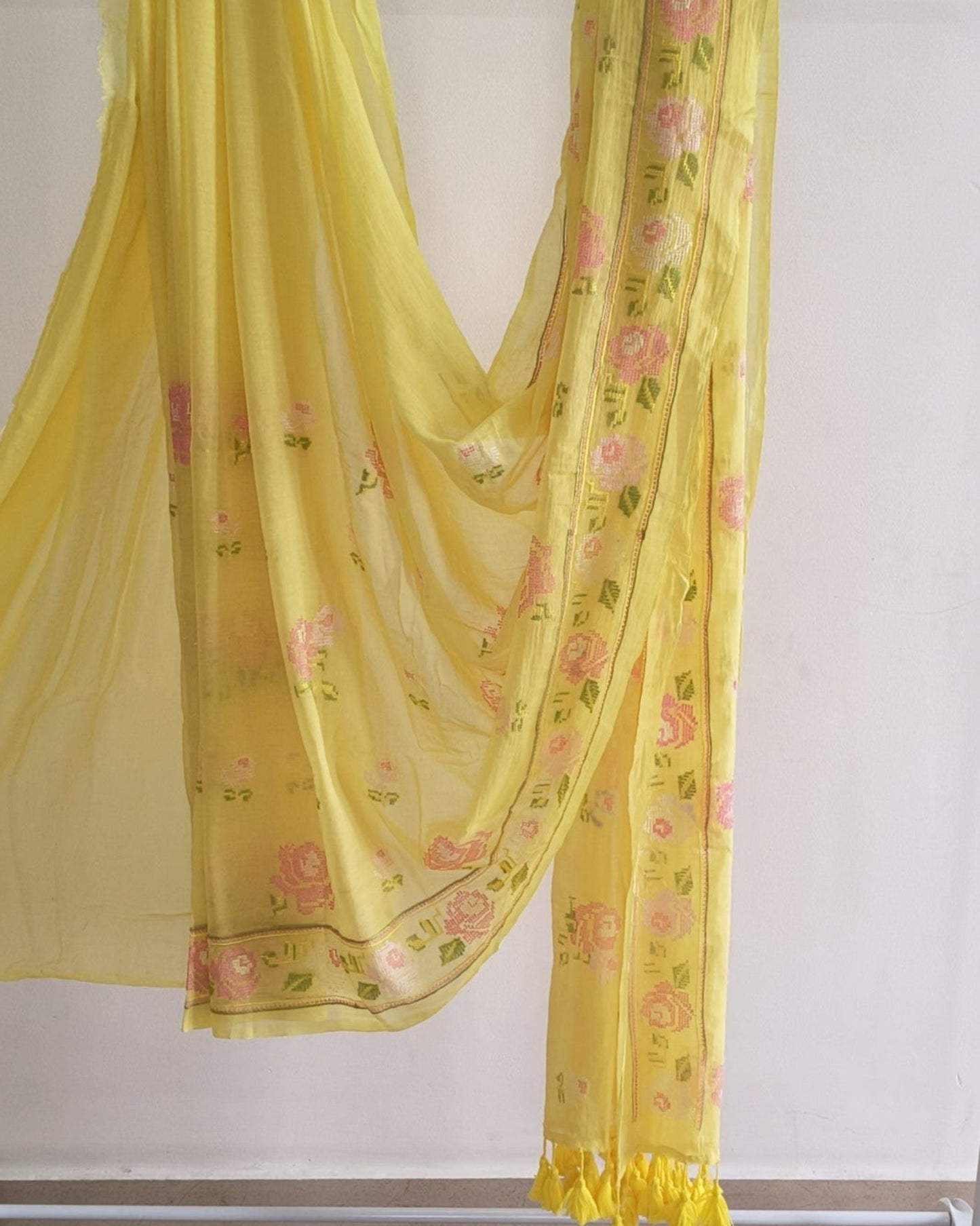 Festive Saree - Pastel Yellow Cross Stitch