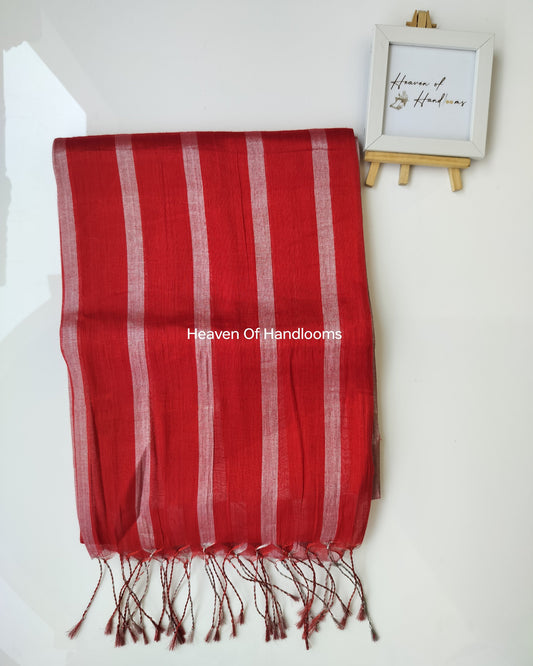 Tissue Saree - Red Sliver Stripe