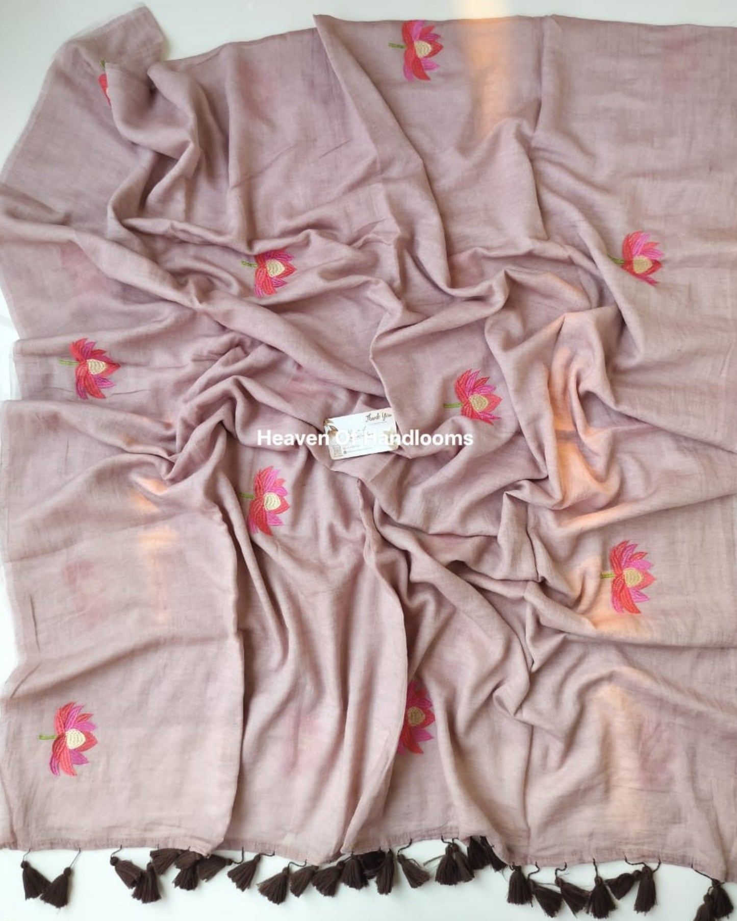 Embroidery Saree -Dust Lotus