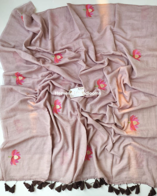Embroidery Saree -Dust Lotus