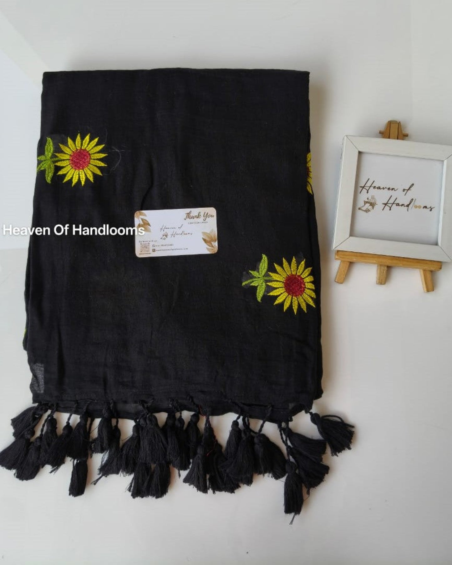 Embroidery Saree - Black Sunflower
