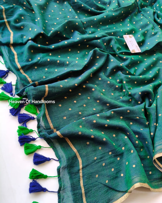 Printed Saree - Peacock Polka