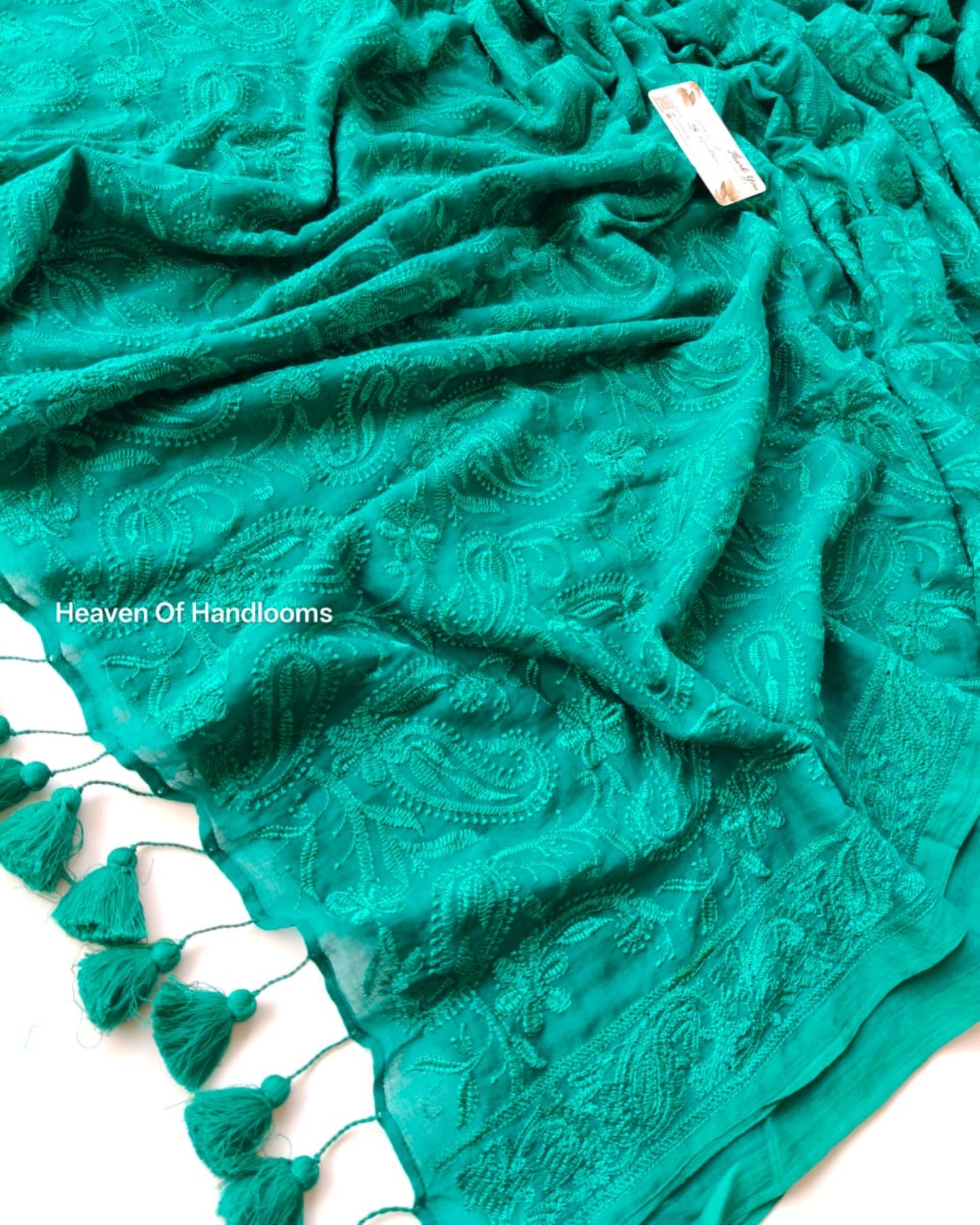 Festive Saree - Teal Blue Chikankari