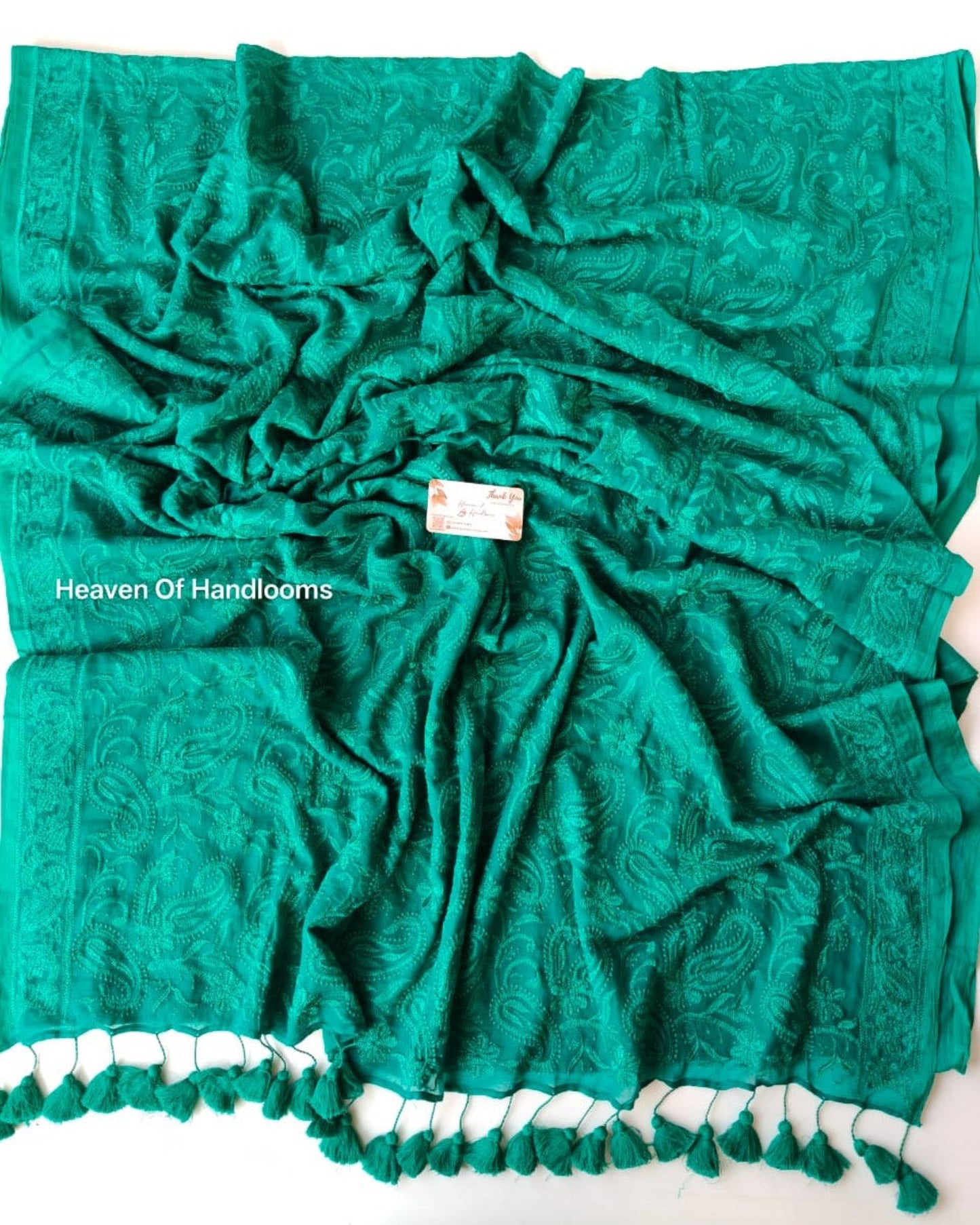 Festive Saree - Teal Blue Chikankari