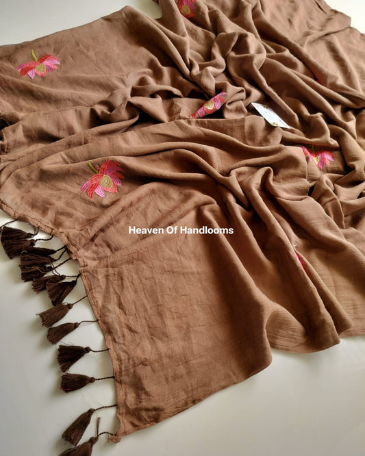 Embroidery Saree - Choco Lotus