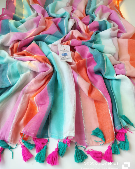 Festive Saree - Multi Stripe Pink & Blue