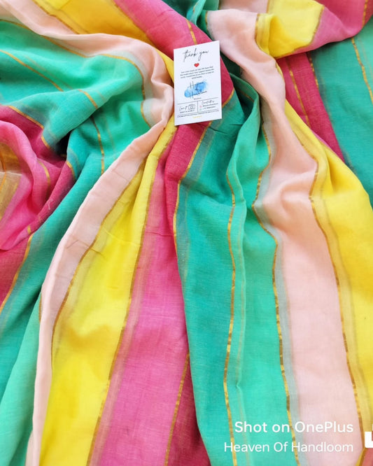 Festive Saree - Multi Stripe Yellow & Green