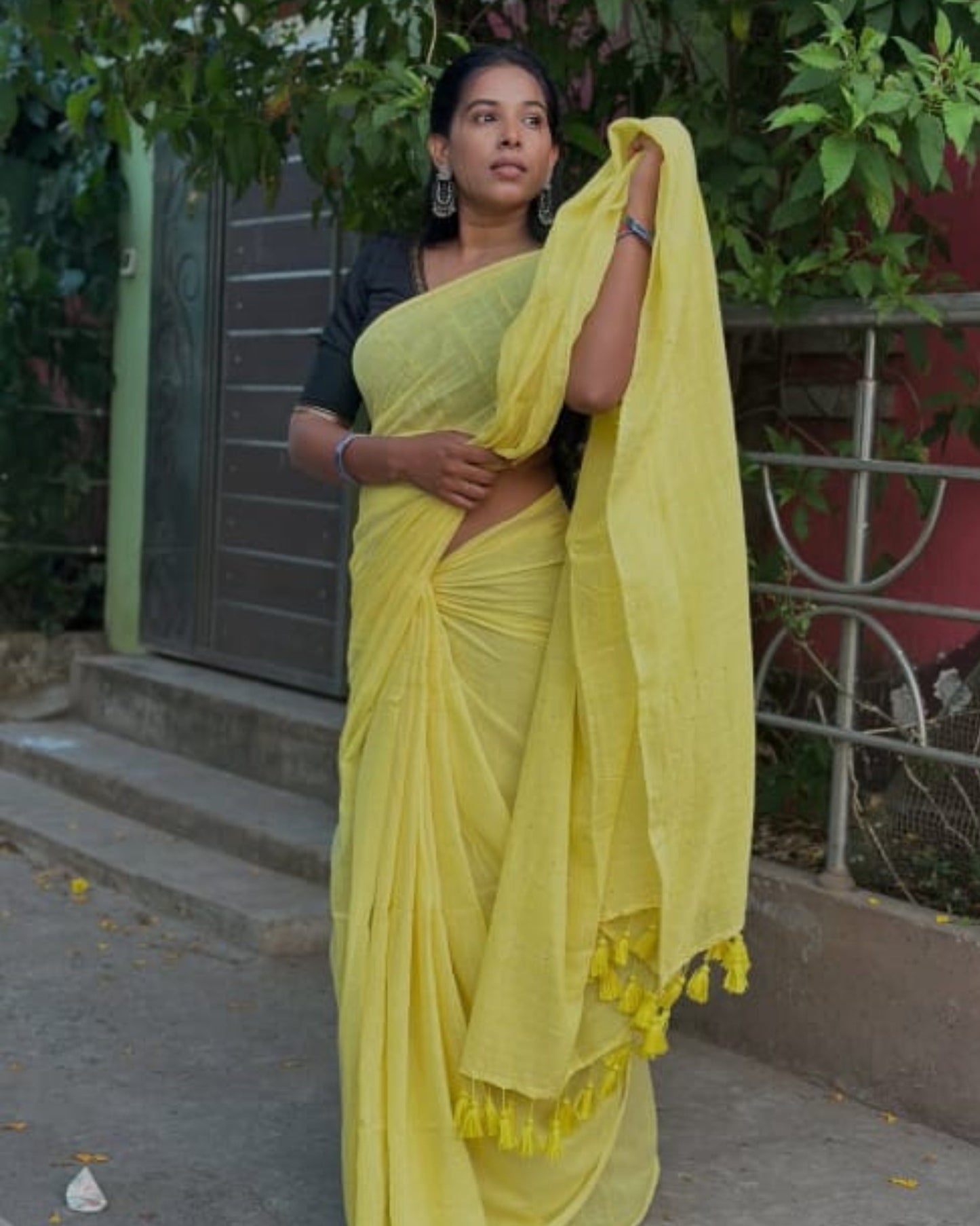 Contemporary Saree -  Yellow Jonaki