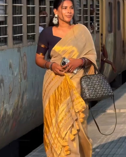 Onam-Vishu Saree - Golden Tissue Big